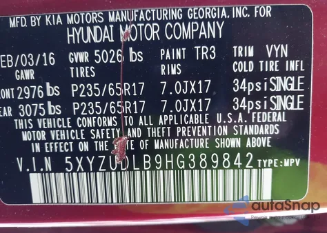 2017 Hyundai Santa Fe Sport 2.4L from USA, damaged, VIN 5XYZUDLB9HG389842